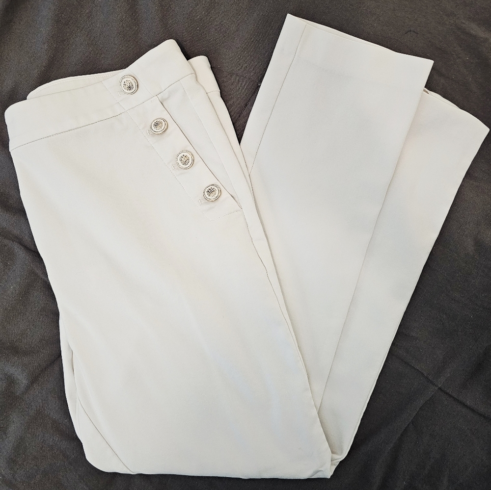 LOFT White "The Sutton" Skinny Dress Pants with Sailor Buttons Size 12